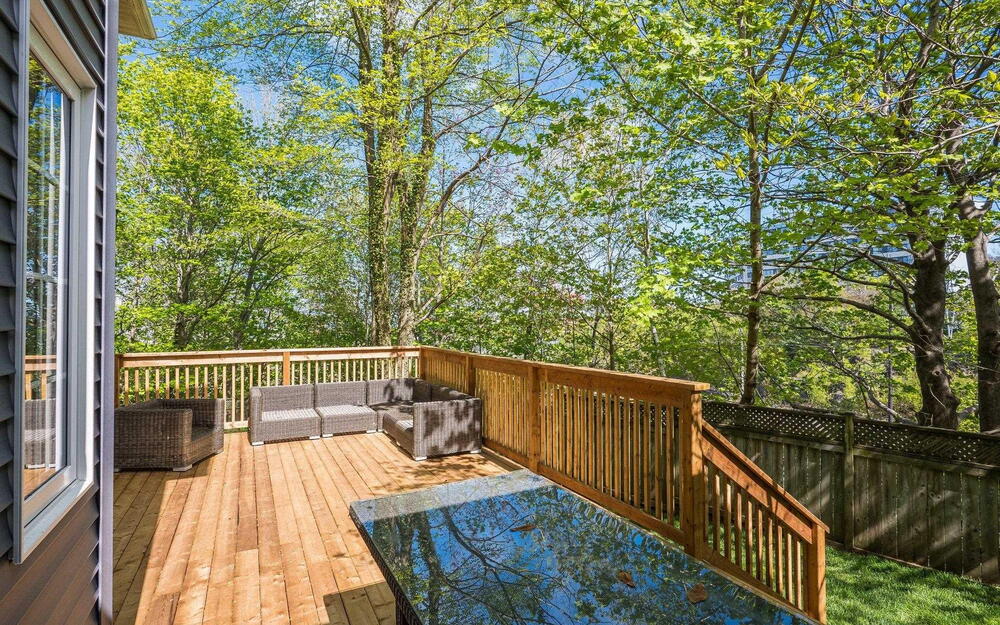 Wooden deck with outdoor lounge area